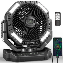 Load image into Gallery viewer, TDONE 40,000mAh Battery Operated Fan, 13" Remote Camping Fan with LED Auto-Oscillating Rechargeable Fan Powerful Portable Desk Fan for Home, Camping, RV, Courtyard, Picnic, Emergency Power